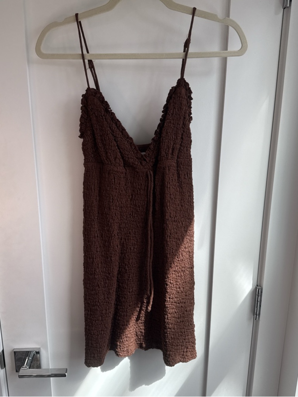 Princess Polly Chocolate Brown Crinkle Spaghetti Strap Dress